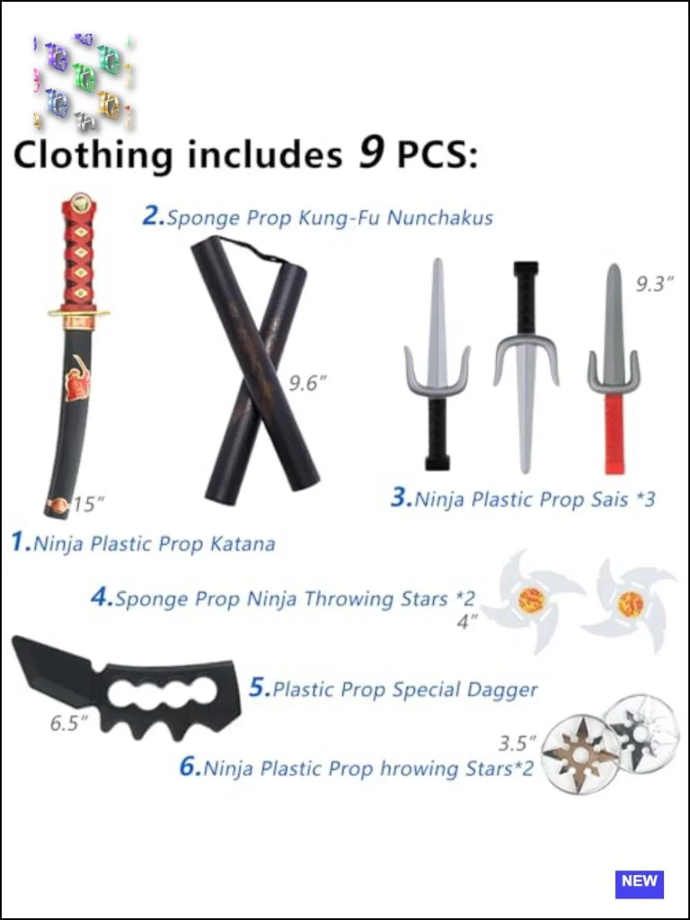 Kids Ninja Costume Set with Muscle Jumpsuit, Mask & Toys - Halloween Dress Up